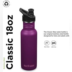 Klean Kanteen Classic Narrow 18oz, Sport Cap, Purple Potion Stainless Steel
NWT